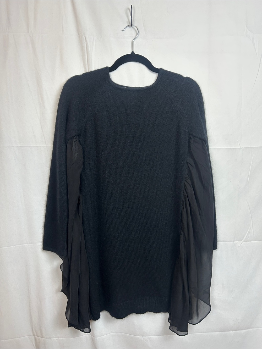 Black Long Sleeve Sheer Panel Knit Dress - Women